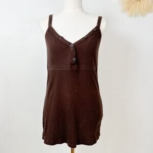 Gap Womens Chocolate Brown Y2K Babydoll Tank Top Size XL Preppy Ribbed Stretch